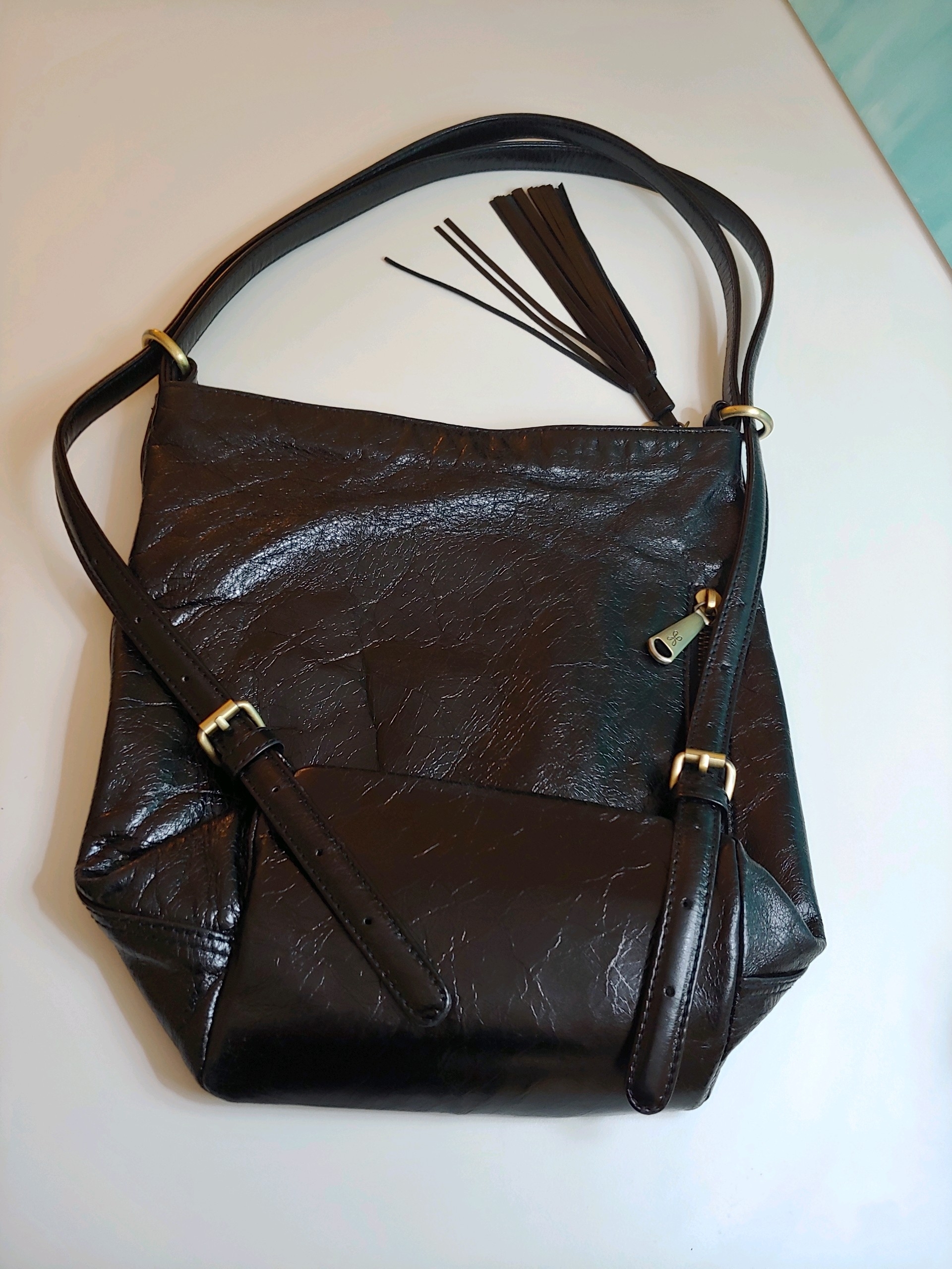 Hobo Black Leather Shoulder Bag With Tassel